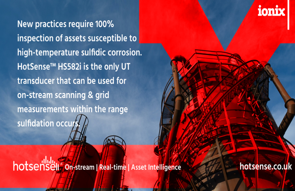 Ultrasonic, on-stream, detection and monitoring of sulfidation corrosion with HotSense™