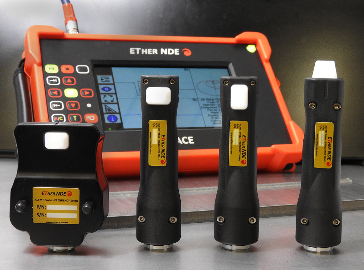 ETher NDE ACE Detector and ACFMT Probe Set ETher NDE ACE portable eddy current flaw detector with four ACFMT probes