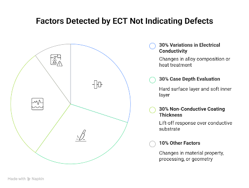 Material Conditions ECT Detects That Are Not Defects Material conditions detected by eddy current testing that are not defects, conductivity, case depth, coating thickness